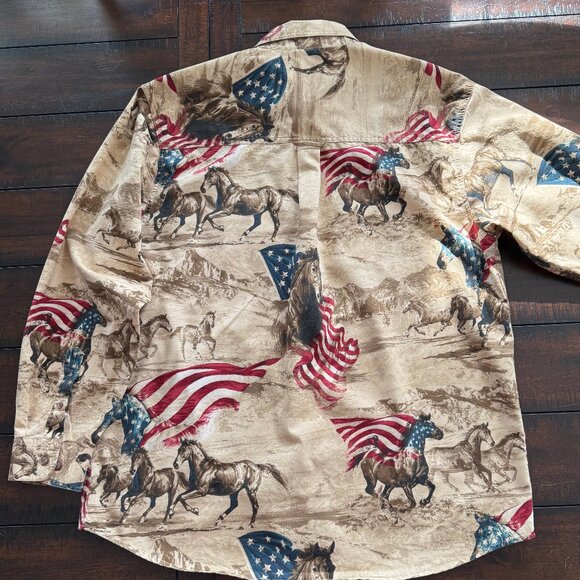 Bit & Bridle Men's 100% Cotton Western Patriotic Long Sleeve Button Dwon Shirt - Picture 2 of 4